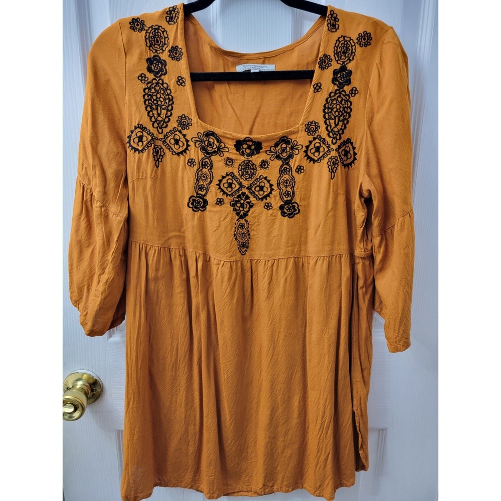 World Market Womens‎ Small/Medium Embroidered Tunic Mini Dress Rust Orange EUC